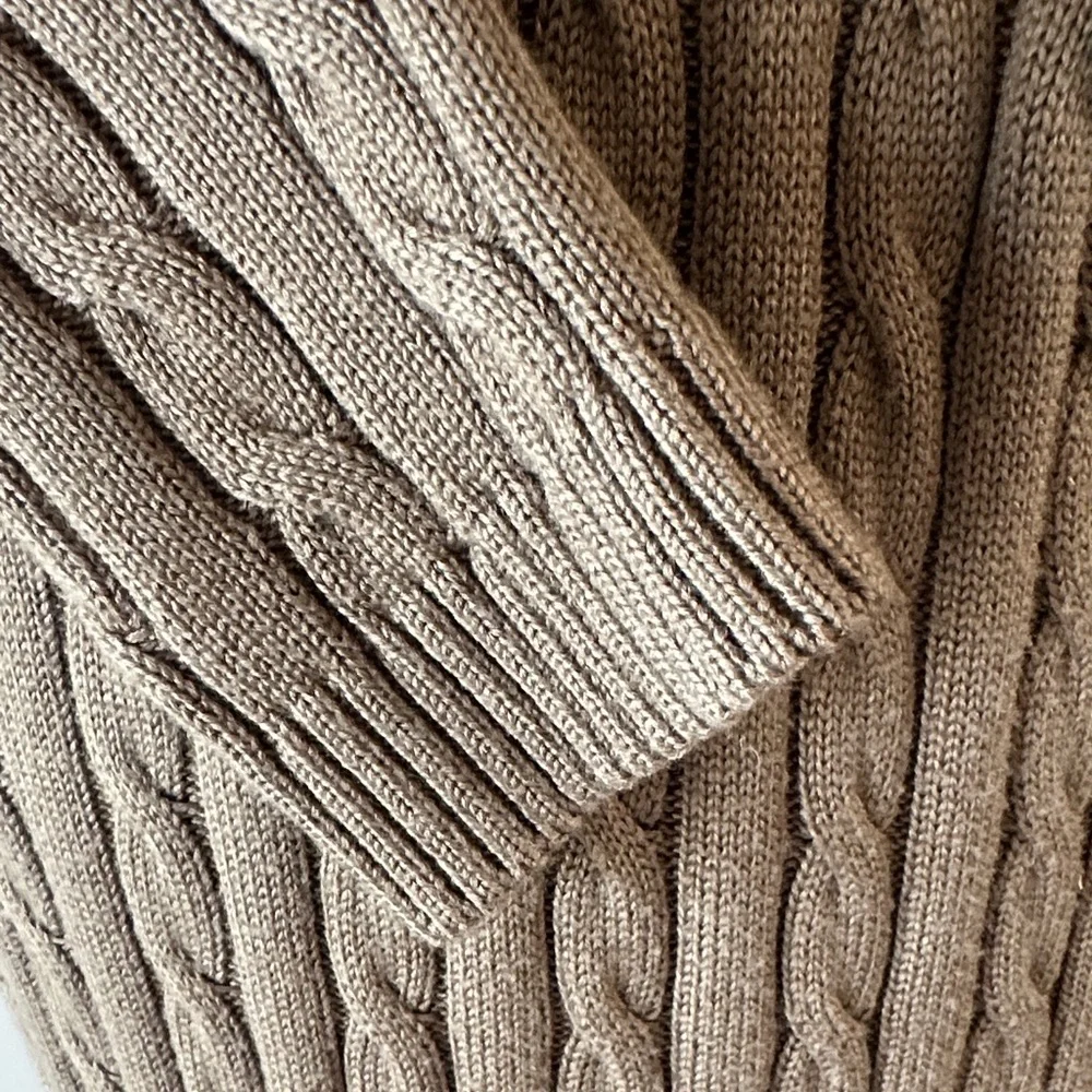 Calvin Klein Cable Knit Shawl Collar Sweater Dress with Brown Buckle Detail - Picture 7 of 8